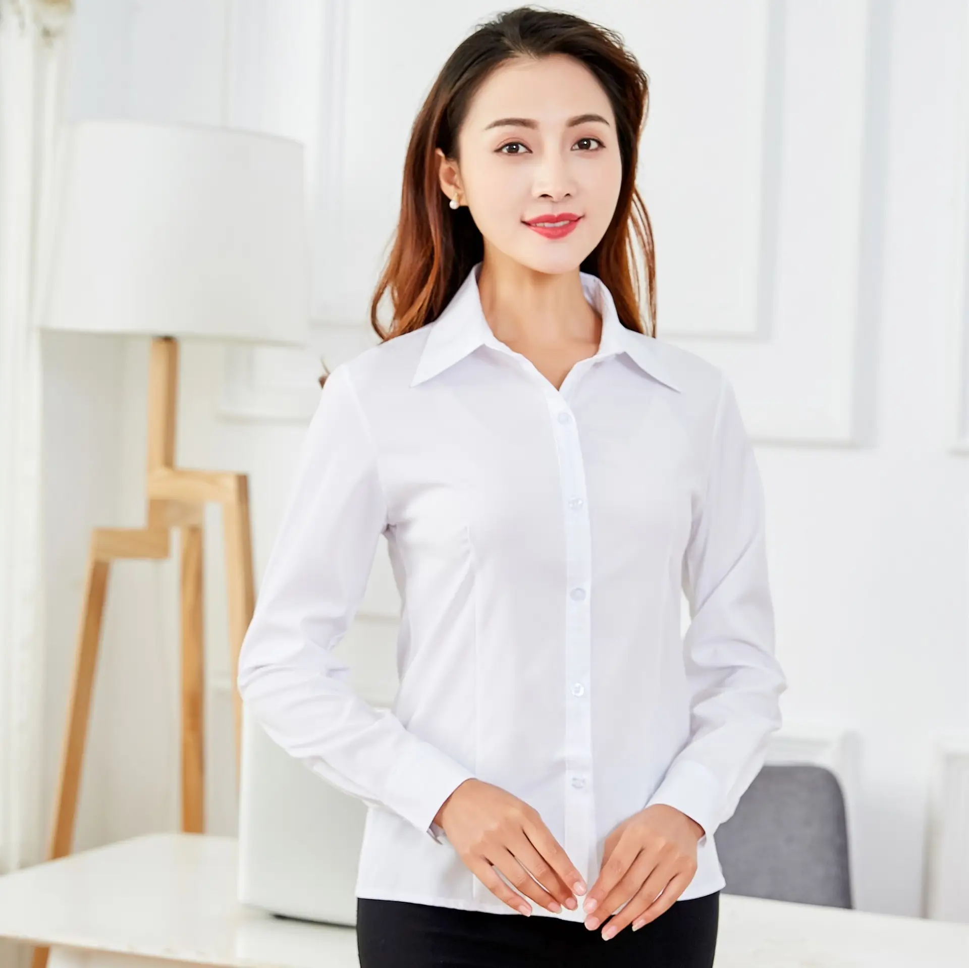 White Velvet Long Sleeve Women's Business Shirt Large - Image 5