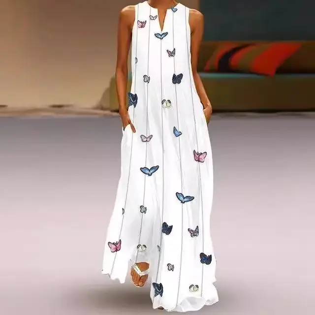 Aliexpress New Women's Butterfly Print Sleeveless Dress V Neck - Image 5