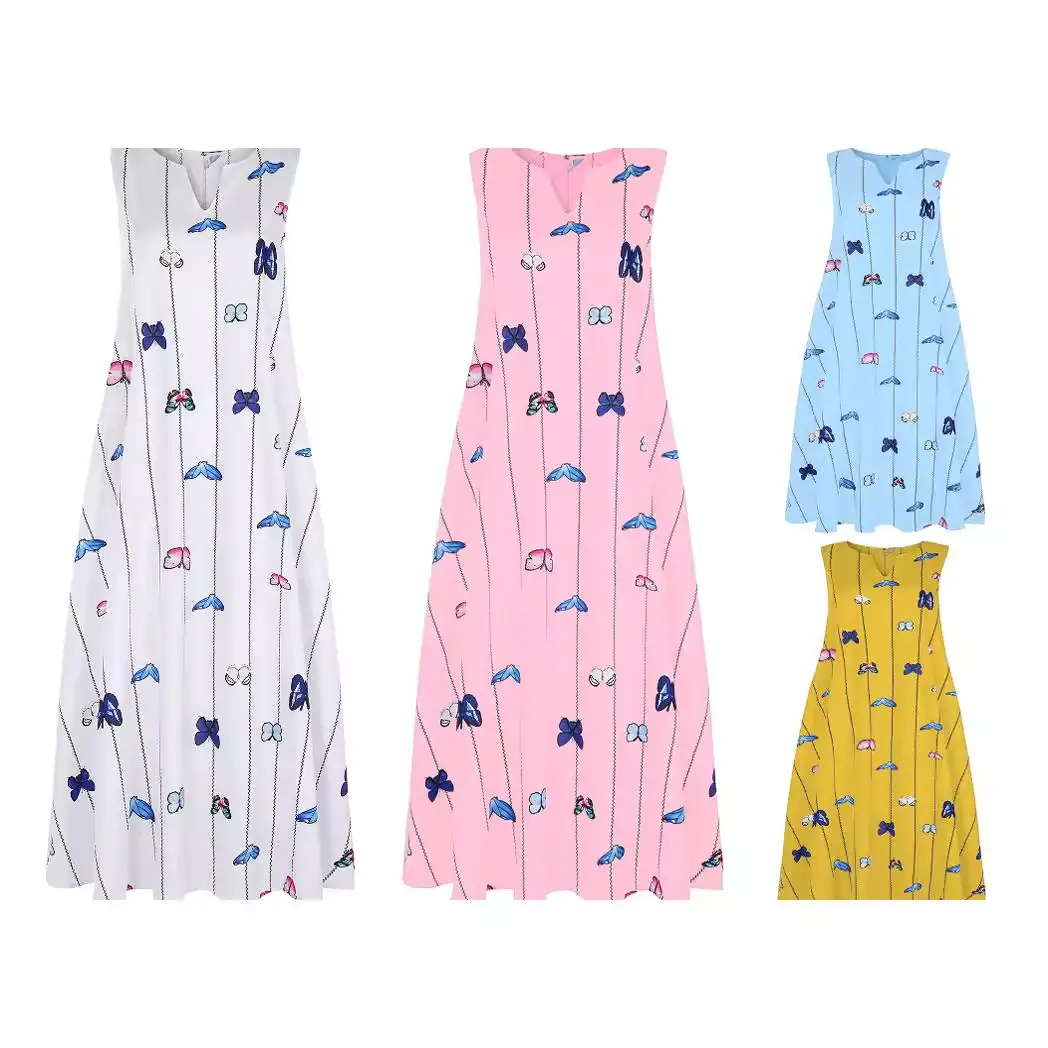 Aliexpress New Women's Butterfly Print Sleeveless Dress V Neck - Image 6