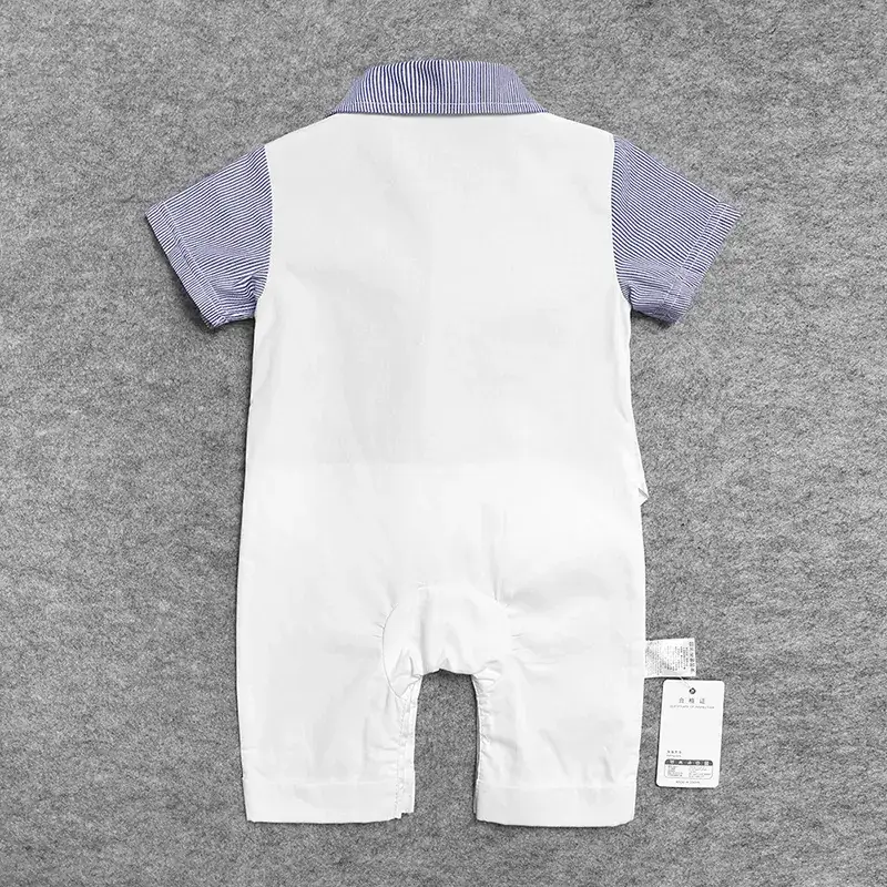 Baby Jumpsuit Boys White Blue Bow Tie Vest - Image 5