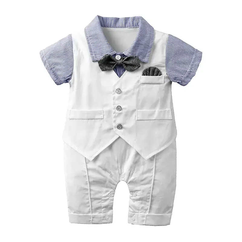 Baby Jumpsuit Boys White Blue Bow Tie Vest - Image 2