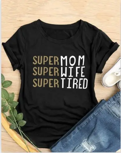 Super Mom T-Shirt Black Two Color Print - Image 2