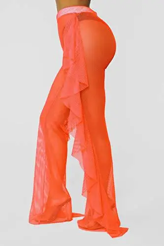 Blue Ruffled Mesh Beach Pants with Hollow Back Design — feature 10