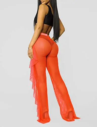 Blue Ruffled Mesh Beach Pants with Hollow Back Design — feature 11