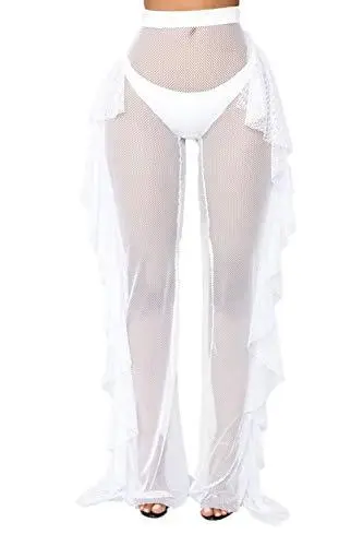 Blue Ruffled Mesh Beach Pants with Hollow Back Design — feature 15