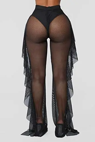 Blue Ruffled Mesh Beach Pants with Hollow Back Design — feature 3