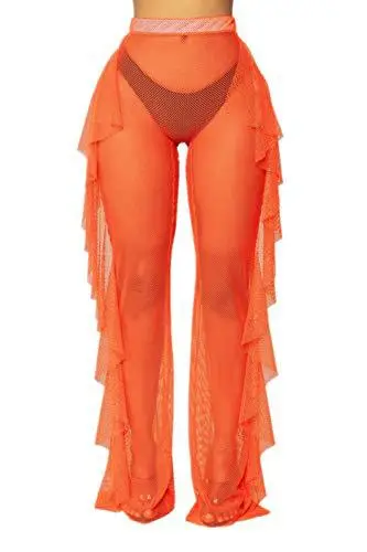 Blue Ruffled Mesh Beach Pants with Hollow Back Design — feature 8