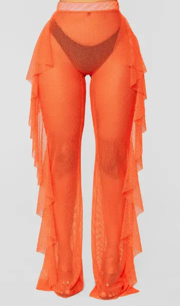 Blue Ruffled Mesh Beach Pants with Hollow Back Design - Image 4