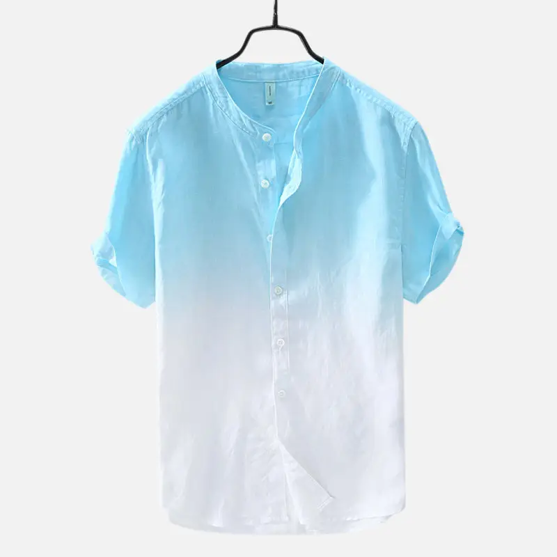 Men Digital Gradient Cotton Linen Shirt Blue White - Image 9