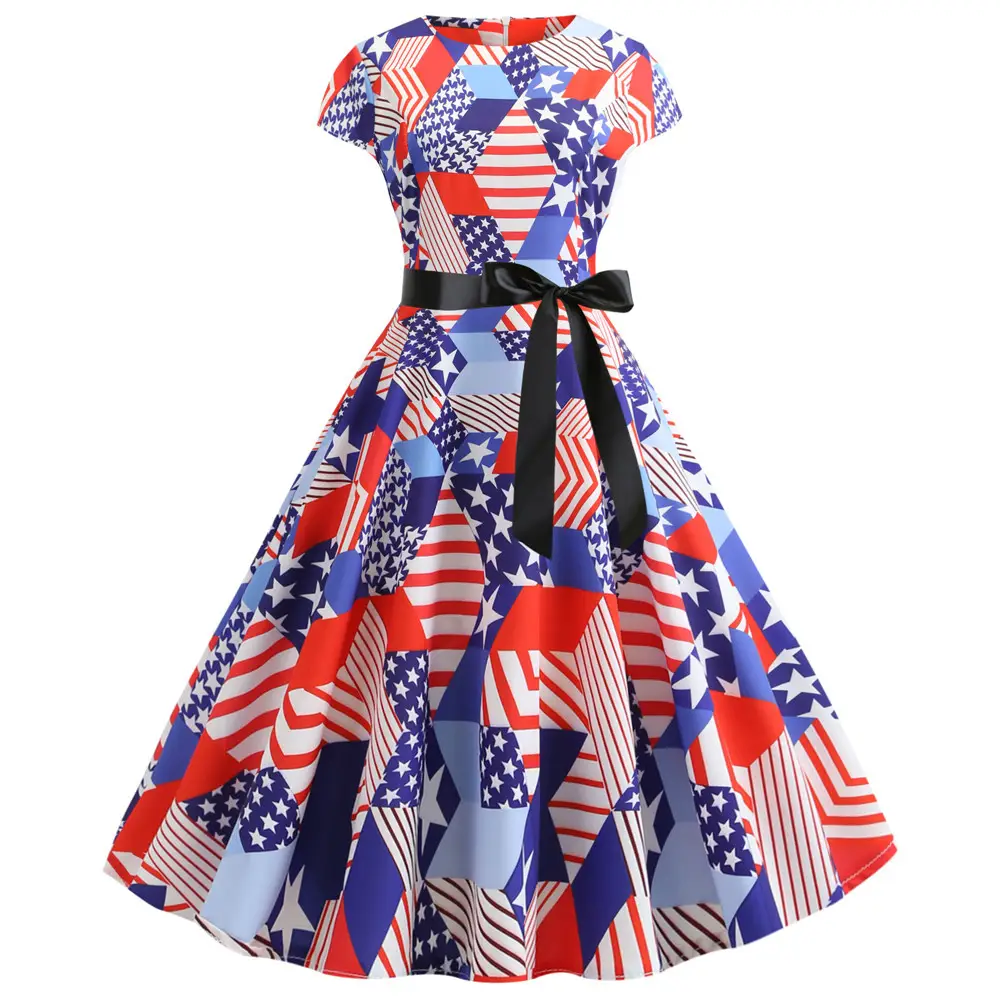 Summer Note Print Casual Swing Dress Large