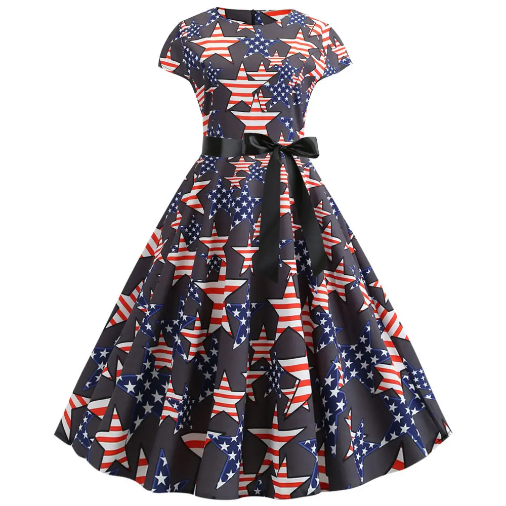 Summer Note Print Casual Swing Dress Large