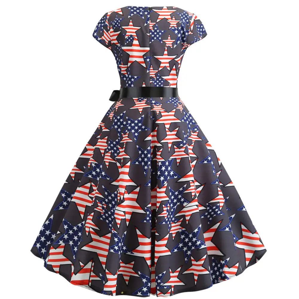 Summer Note Print Casual Swing Dress Large