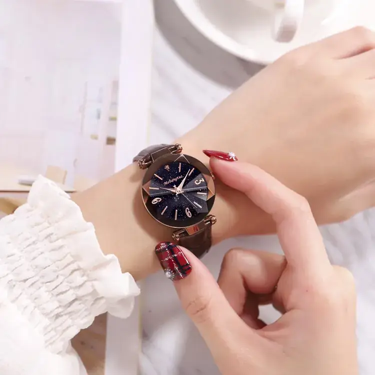Women's Starry Sky Digital Watch with Purple Leather Band - Image 7