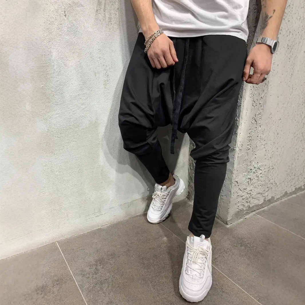 2022 Men Black Hip-hop Trousers European American Loose Solid Color - Image 7