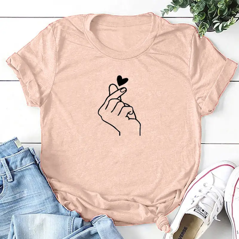 White T-Shirt with Hand Heart Design for Men Women
