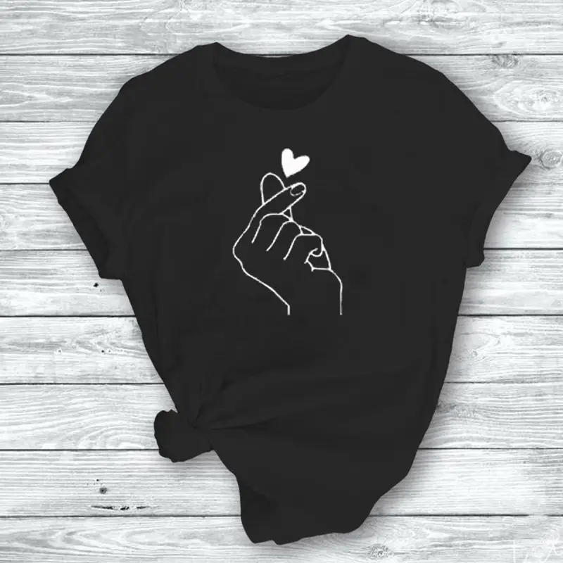 White T-Shirt with Hand Heart Design for Men Women