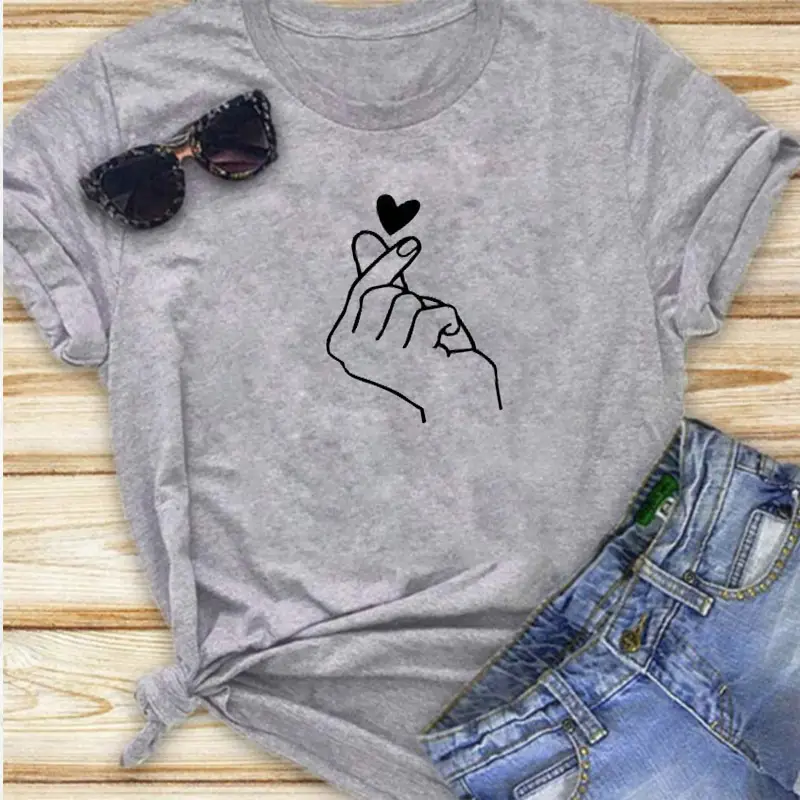 White T-Shirt with Hand Heart Design for Men Women