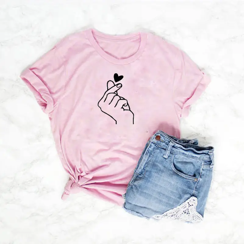 White T-Shirt with Hand Heart Design for Men Women