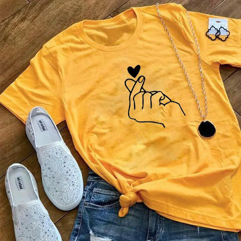 White T-Shirt with Hand Heart Design for Men Women