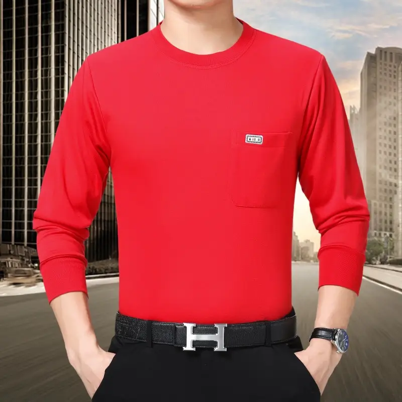 Men Grey Cotton Crew Neck T-Shirt with Pocket - Image 2