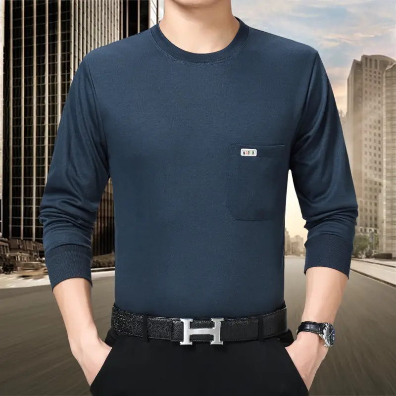 Men Grey Cotton Crew Neck T-Shirt with Pocket - Image 6