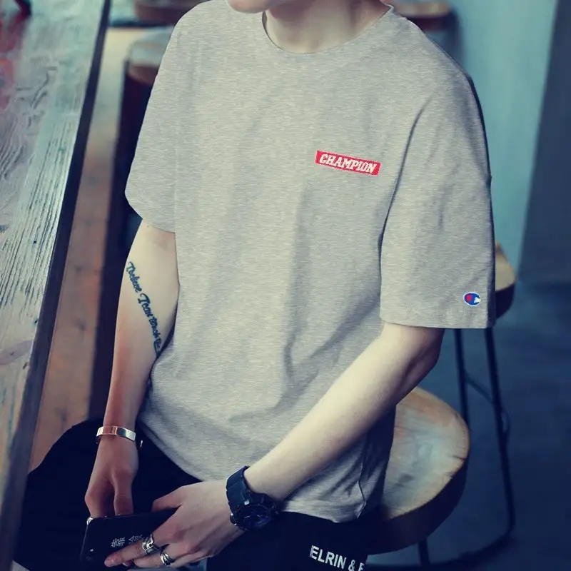 Men Grey ELINIR Short Sleeve T-Shirt Crew Neck