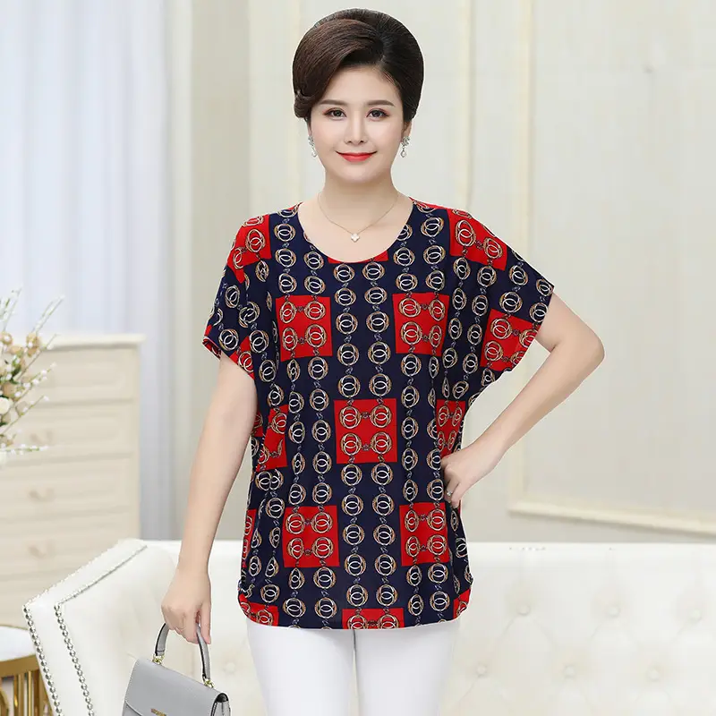 Ice Silk Cotton Floral T-Shirt for Women Summer Loose Fit
