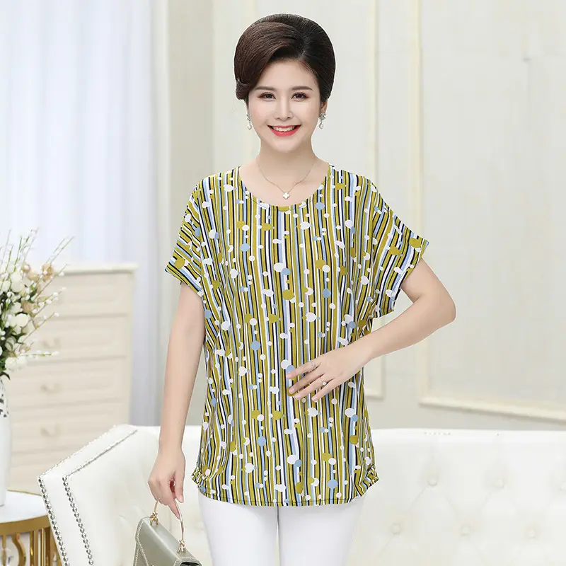 Ice Silk Cotton Floral T-Shirt for Women Summer Loose Fit