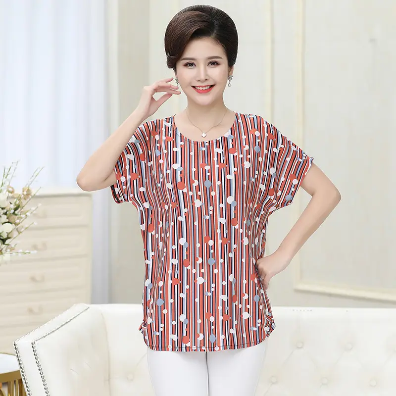 Ice Silk Cotton Floral T-Shirt for Women Summer Loose Fit