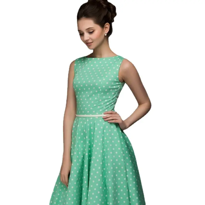 Women's Brown Polka Dot Sleeveless Gown Dress