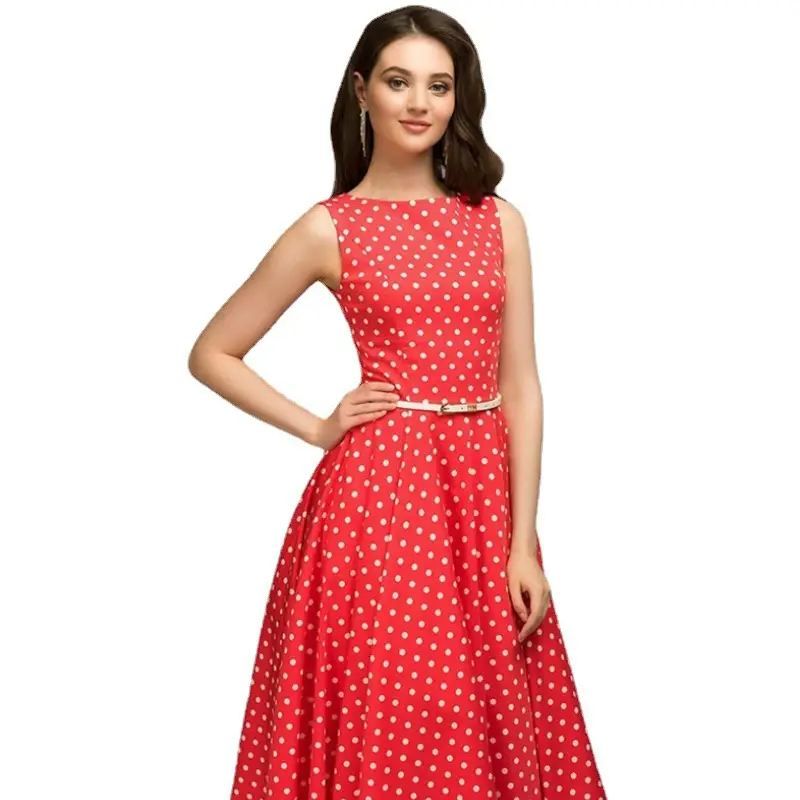Women's Brown Polka Dot Sleeveless Gown Dress