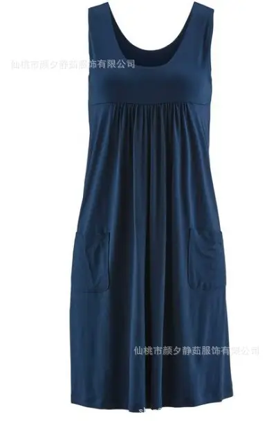 Women Striped Sleeveless Vest Skirt Dress Navy Pink - Image 4