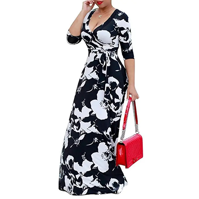 Black Floral Print Plus Size Women's Dress - Image 4
