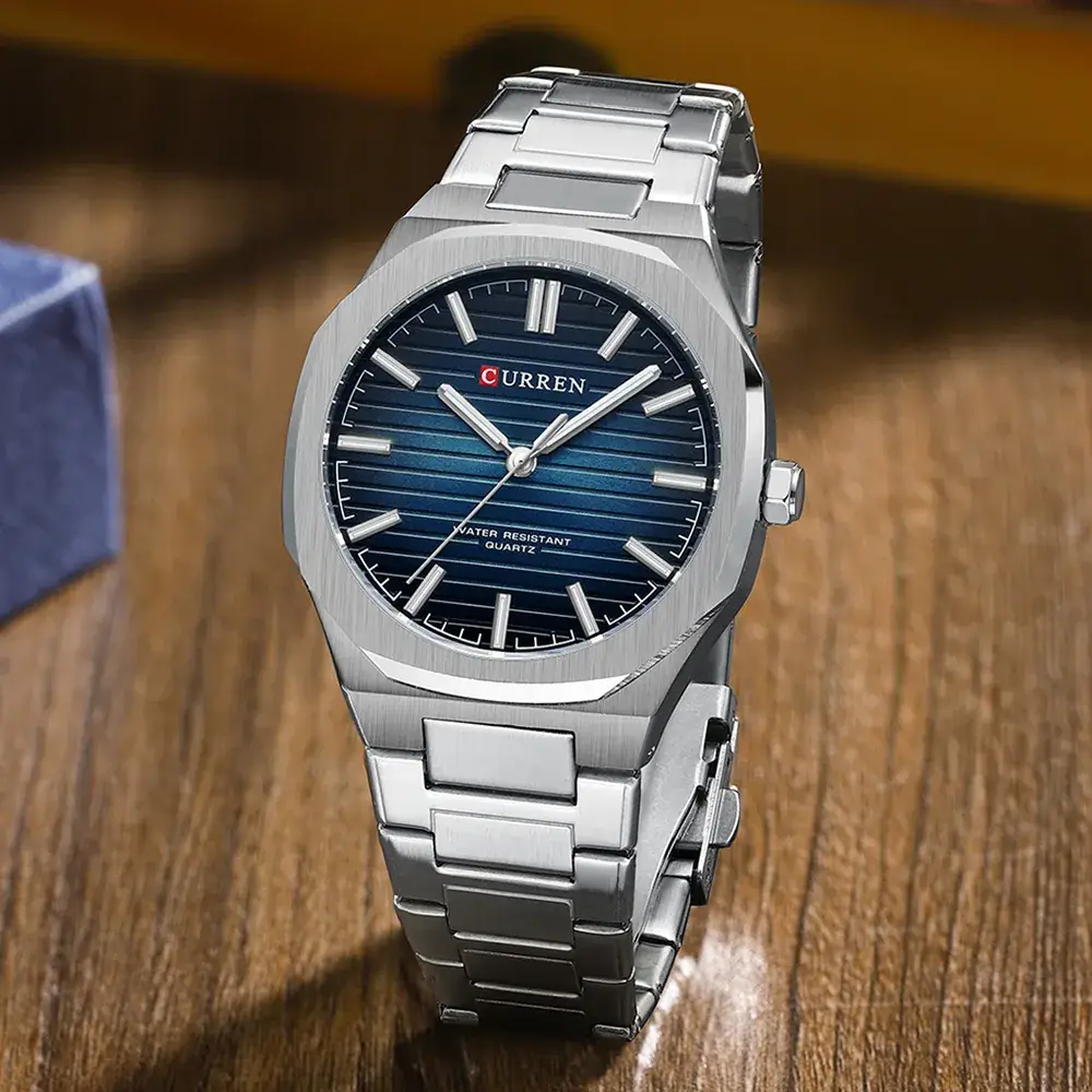 CURREN Men's Steel Band Quartz Watch Blue Dial