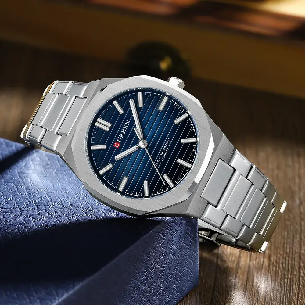 CURREN Men's Steel Band Quartz Watch Blue Dial