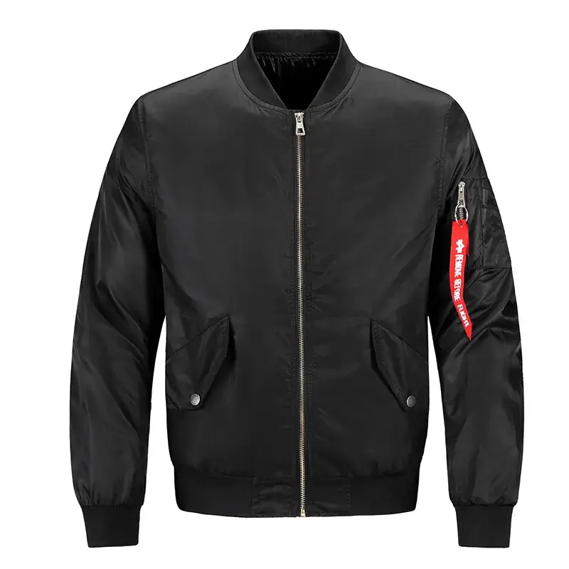 Men Navy Blue Fat Quarter Sleeve Bomber Jacket - Image 2