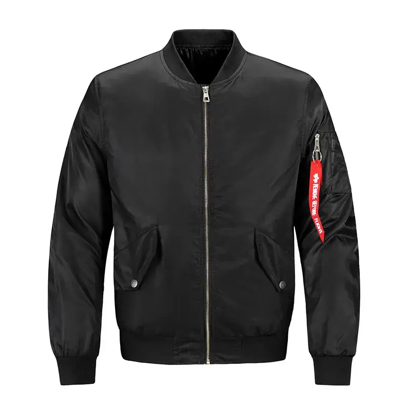 Men's Black Bomber Jacket Plus Size Spring Autumn - Image 2