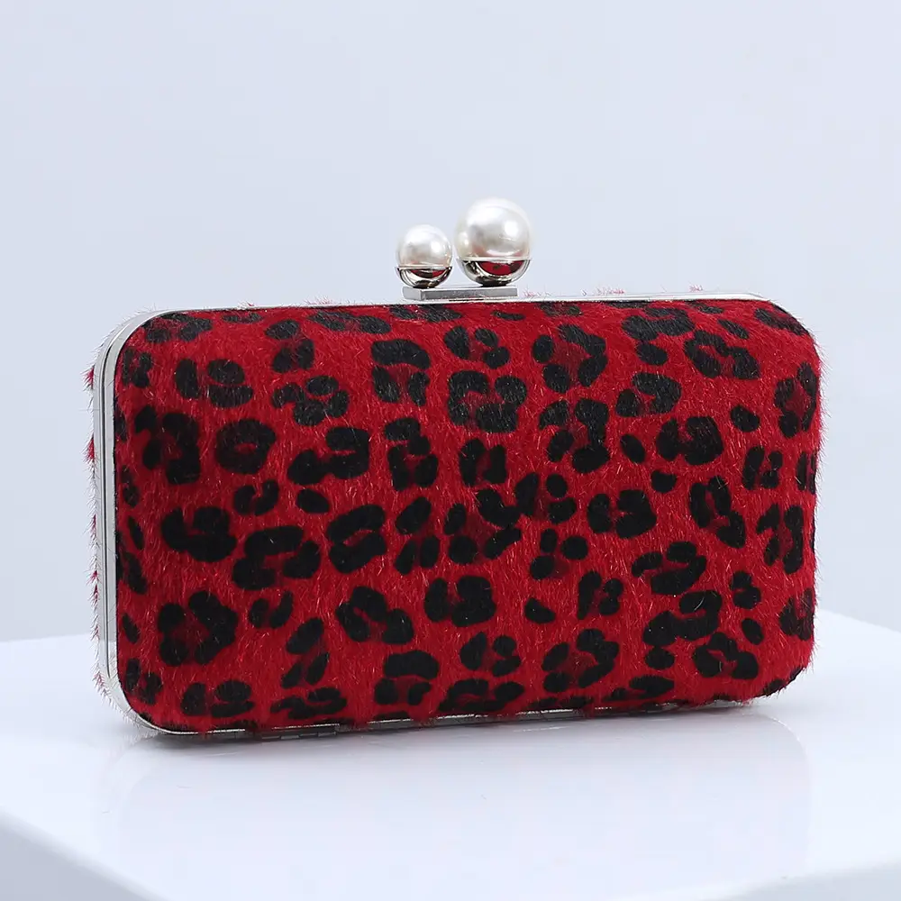 Red Leopard Print Women's Evening Clutch Bag