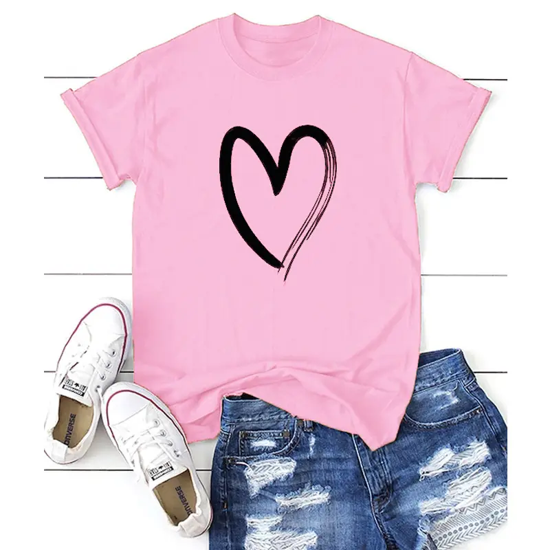 Gray Heart Print T-Shirt for Men Women Casual Wear - Image 3
