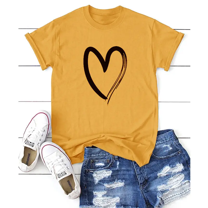 Gray Heart Print T-Shirt for Men Women Casual Wear - Image 4