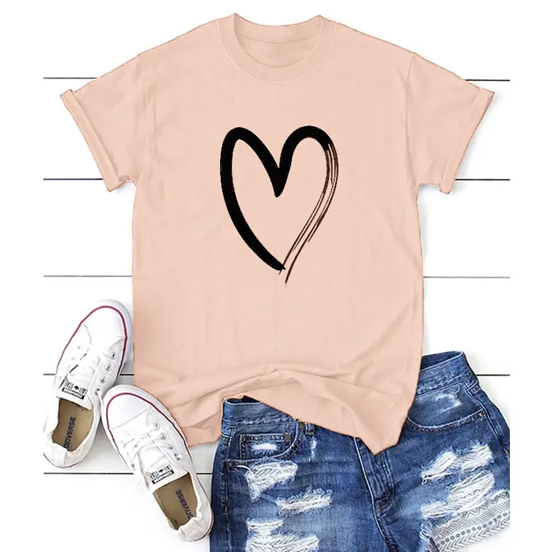 Gray Heart Print T-Shirt for Men Women Casual Wear - Image 5