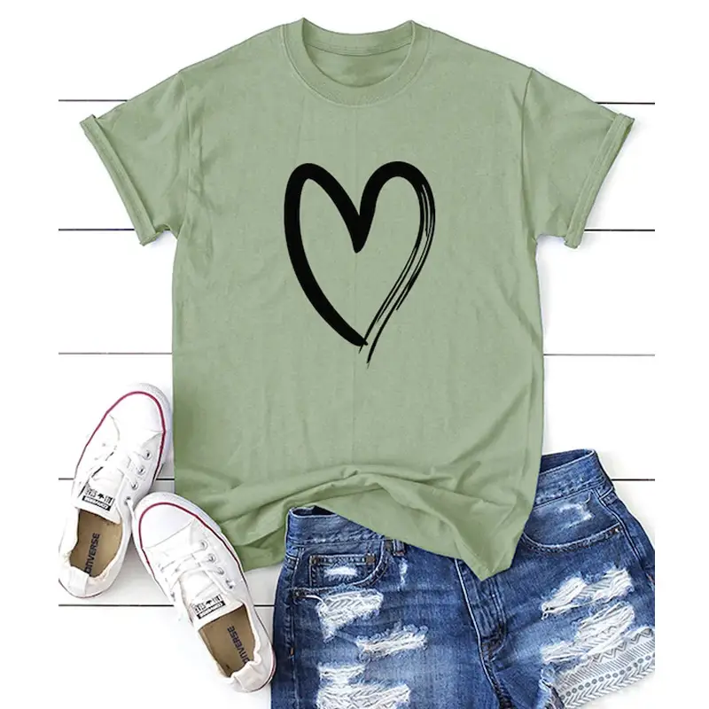 Gray Heart Print T-Shirt for Men Women Casual Wear - Image 6