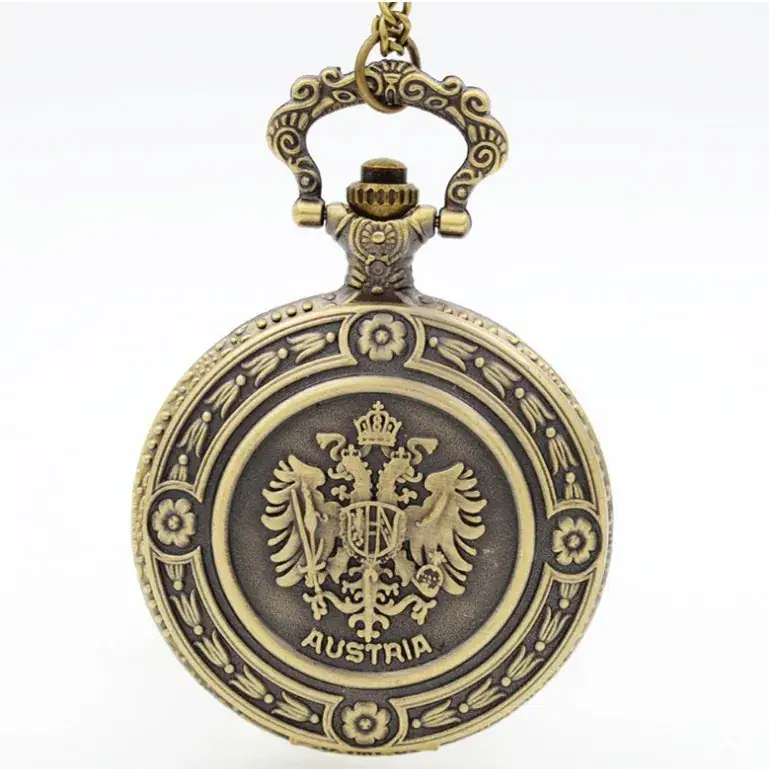Vintage Bronze Russian Eagle Pocket Watch with Chain - Image 2