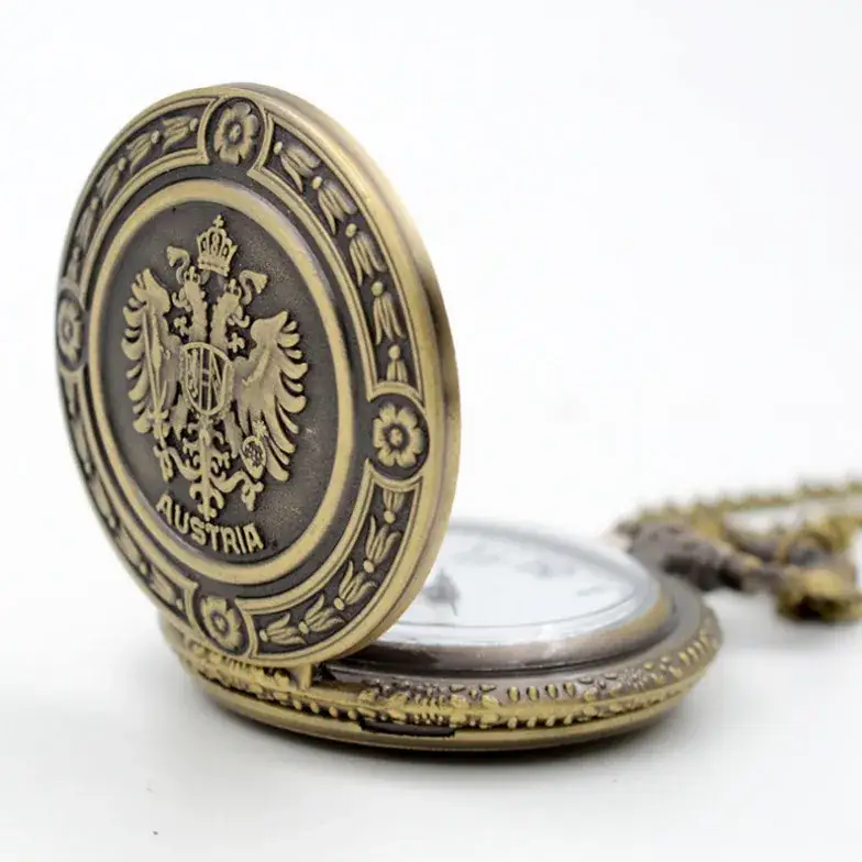 Vintage Bronze Russian Eagle Pocket Watch with Chain - Image 3