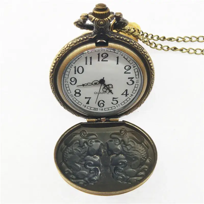 Vintage Bronze Russian Eagle Pocket Watch with Chain - Image 5