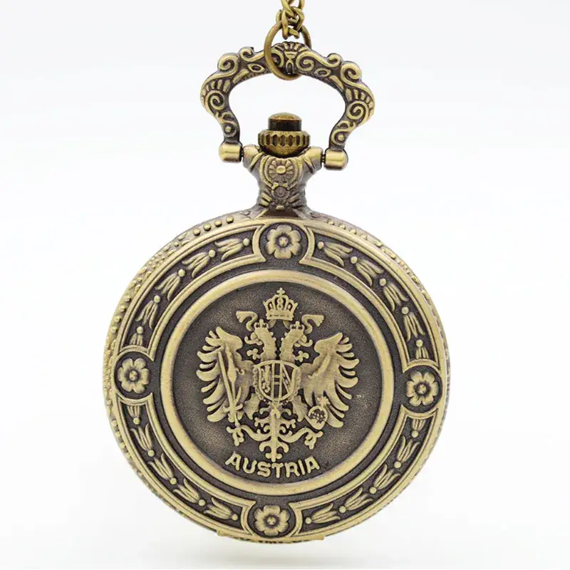 Vintage Bronze Russian Eagle Pocket Watch with Chain — feature 5