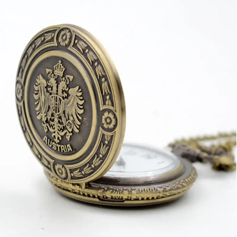 Vintage Bronze Russian Eagle Pocket Watch with Chain — feature 6