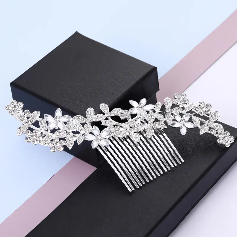 Kashutong Rhinestone Leaf Hair Comb for Bridal Wear - Image 2