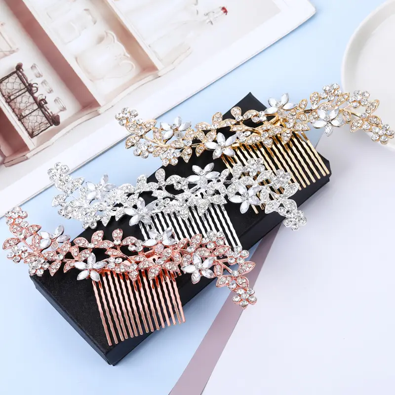 Kashutong Rhinestone Leaf Hair Comb for Bridal Wear - Image 5