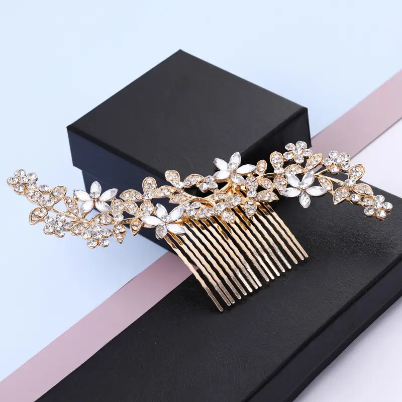 Kashutong Rhinestone Leaf Hair Comb for Bridal Wear - Image 3